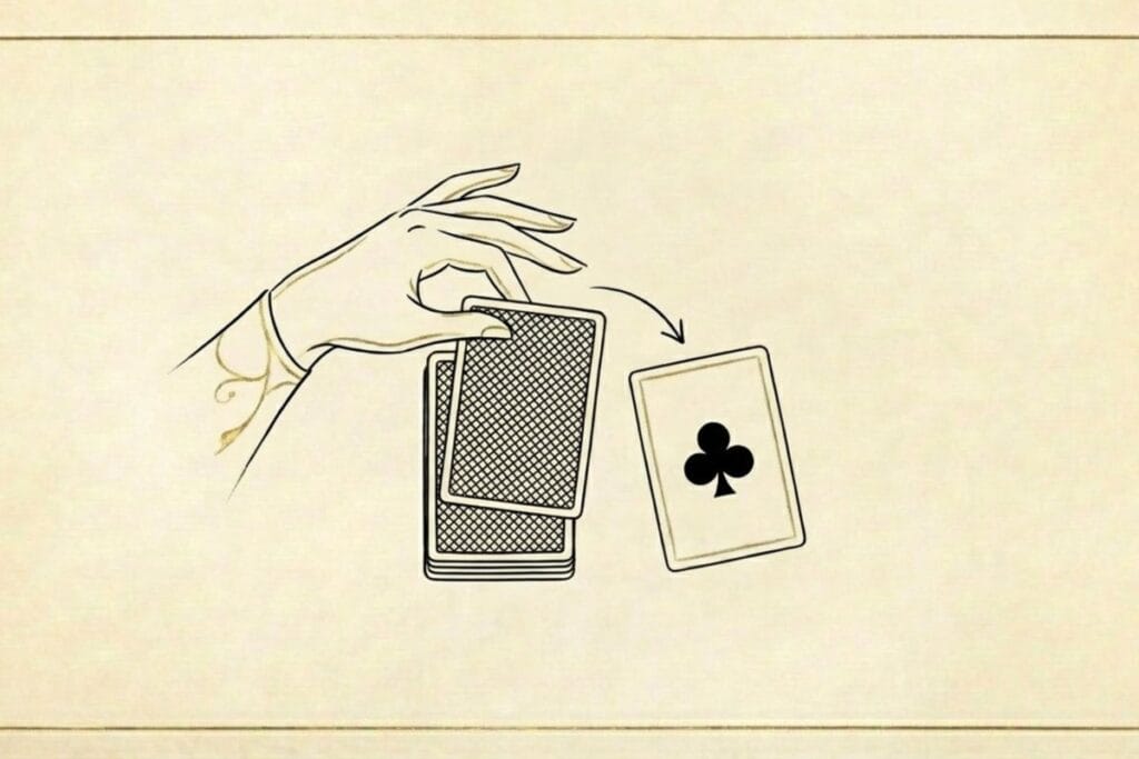 山札からカードを1枚めくって手札（Waste）に置く操作図（ソリティアのめくり方）