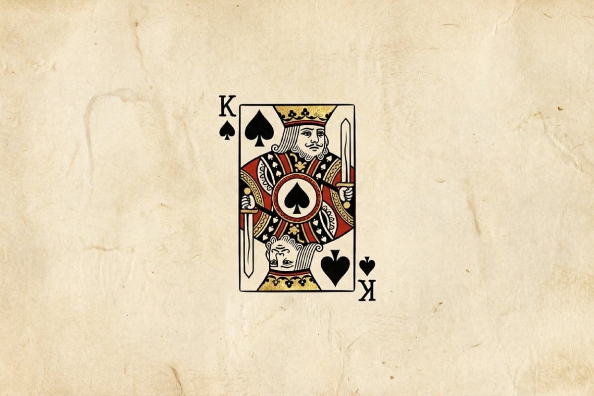 スペードのキングのトランプを中央に配置したソリティア記事のタイトル画像（トランプカードのビジュアル）